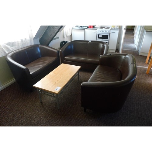 75 - 3 brown upholstered two person sofas and a coffee table -  Situated in teacher flat on top floor