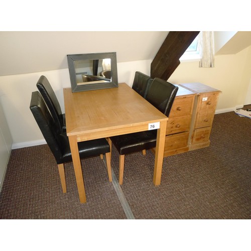 76 - 1 wooden dining table approx 117 x 80cm, 4 non matching dining chairs, 1 mirror and 2 x pine three d... 