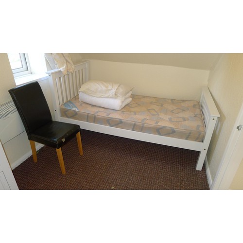 80 - 2 white painted single beds, a white painted chest of drawers and 1 chair - Situated in teacher flat... 