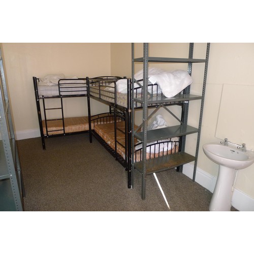 82 - The contents of a student dormitory Room 2 comprising of 6 bunk beds and 5 bays of Dexion type racki... 