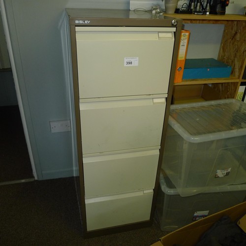 398 - 2 metal four drawer fining cabinets, a sterling board shelf unit, a wood effect bow front storage cu... 