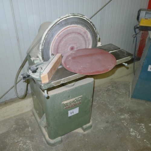 11 - A Wadkin Bursgreen 16 inch disk sander machine number BGY1. 721467, 3ph