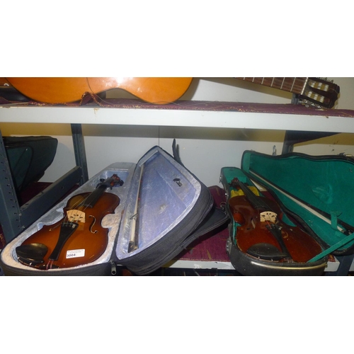 3004 - Two violins with bows and carry cases