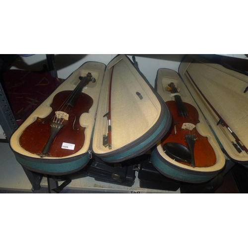 3006 - Two violins with bows and carry cases