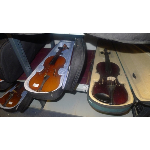 3011 - Two violins with bows and carry cases