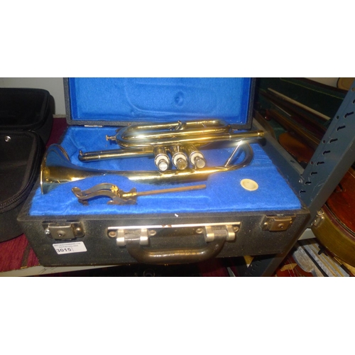 3015 - A brass cornet with carry case by B&S Sonora