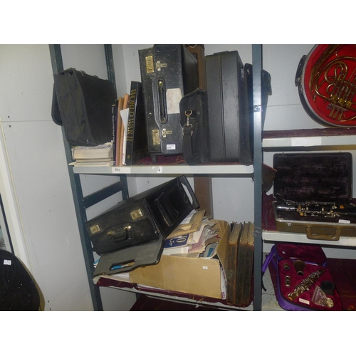 3026 - A large quantity of miscellaneous music and music books with music carry cases (two shelves)