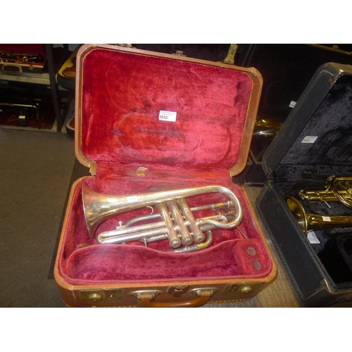 3032 - A Boosey and Hawkes Regent silver coloured cornet with carry case