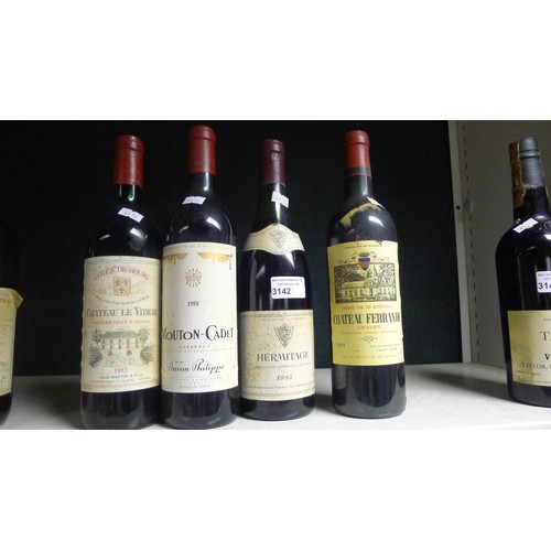 3142 - 4 bottles of red wine: 1981 Château Ferrande, 1985 Hermitage, 1988 Mouton-Cadet, 1983 Château Le Vid... 