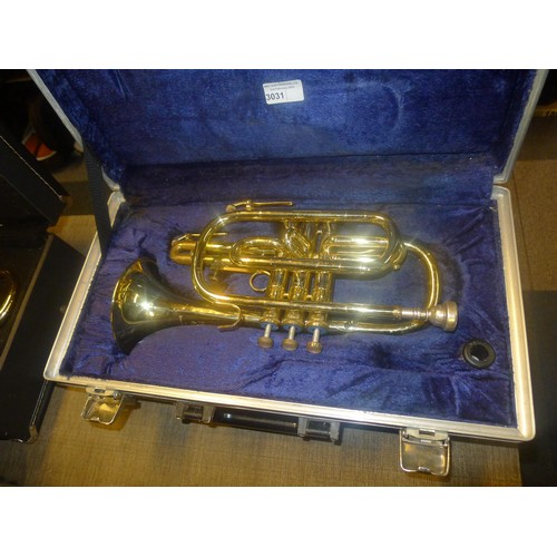 3031 - A Boosey and Hawkes 400 brass cornet with carry case