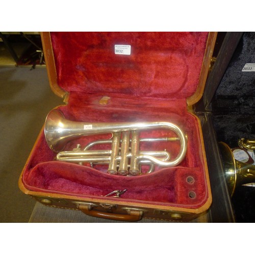 3032 - A Boosey and Hawkes Regent silver coloured cornet with carry case