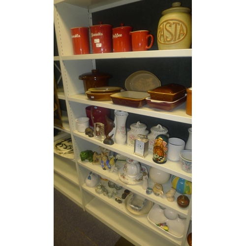 3159 - A large quantity of miscellaneous decorative pottery china and glassware etc (5 shelves)