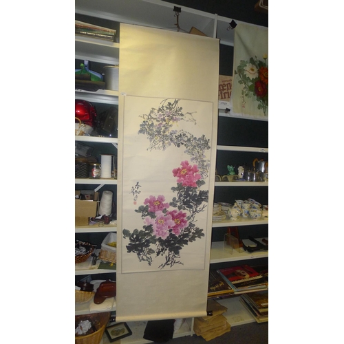 3169 - A large Japanese scroll floral painting