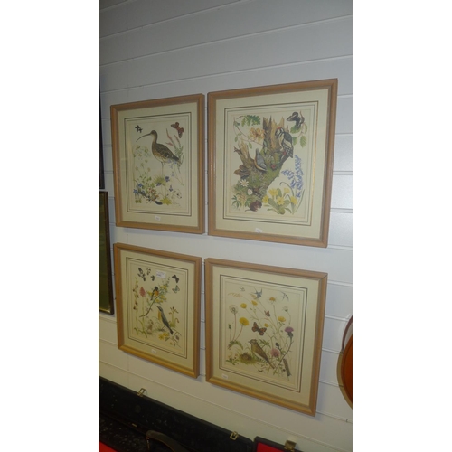 3183 - A set of 4 framed bird and floral prints