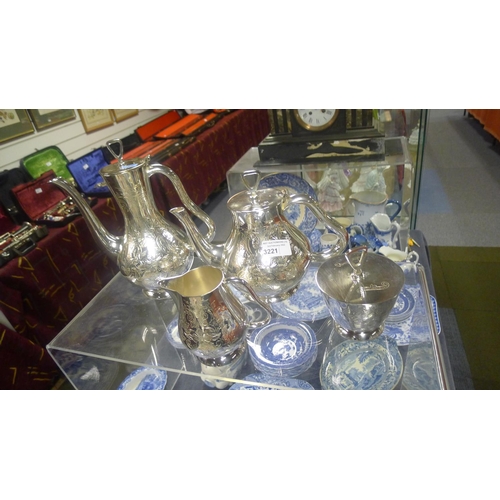 3221 - An engraved silver-plated 4 piece tea set