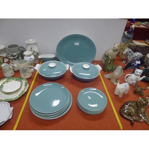 3303 - Quantity of plain blue Poole Pottery dinnerware