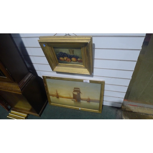 3353 - 1 framed still life 1895 and 1 framed scene of boats 1892 both signed E Adams