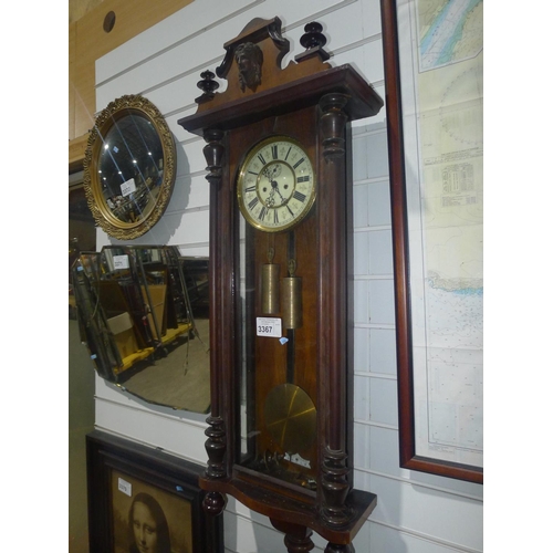 3367 - A Vienna Regulator wall clock with brass weights and pendulum