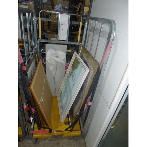 3373 - A quantity of various framed pictures and prints. Contents of 1 wheeled cage which is not included