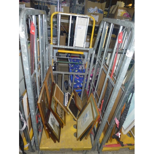 3374 - A quantity of various framed pictures and prints. Contents of 1 wheeled cage which is not included