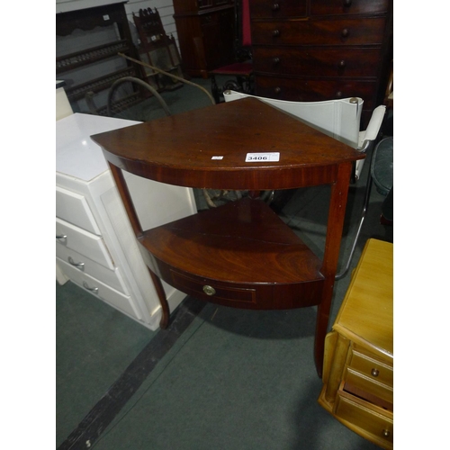 3406 - A 19th Century mahogany corner washstand with 2 shelves and one small drawer