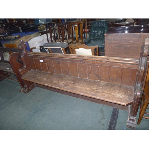 3424 - A gothic Pine ecclesiastical 4-seater pew approx 207cm wide