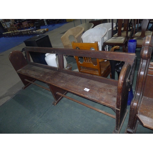 3425 - A Victorian stained Pine, station waiting room 5 seater bench with reversible back approx 205cm wide