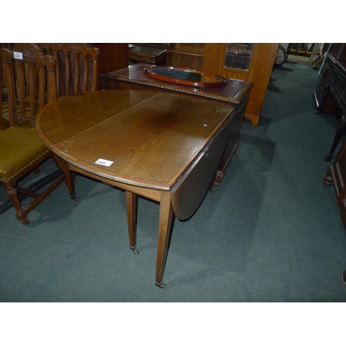 3442 - An Edwardian inlaid Mahogany oval drop leaf table approx 147 x 114cm with both leafs in up position