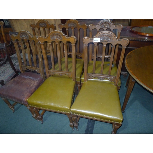 3443 - A set of 6 Mahogany dining chairs - Please note that 2 seat pads are a different colour to the other... 