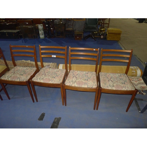 3460 - A set of four vintage G Plan ladder back dining chairs with lift out upholstered seats