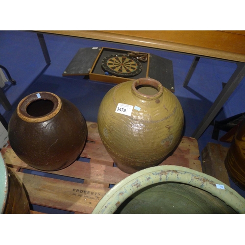 3479 - 2 bulbous ceramic pots