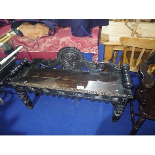 3522 - Heavily carved oak 2 seater hall bench