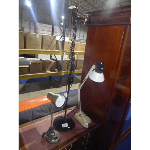 3574 - Two adjustable desk lights and a floor standing spotlight