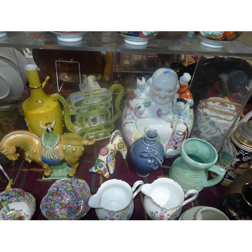 3314 - A Chinese Buddha, two Chinese teapots and a quantity of miscellaneous decorative Chinese and other c... 