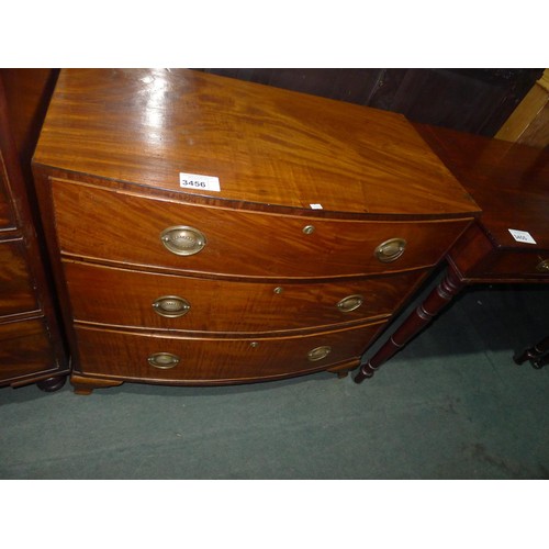 3456 - A 19th Century Mahogany bow front chest of three graduating size drawers approx 88cm wide and 79cm h... 