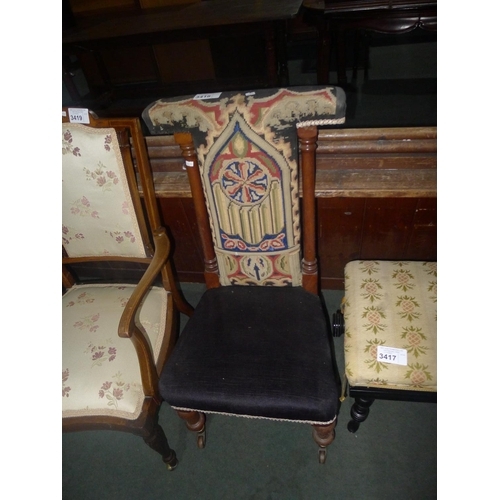 3418 - 1 Victorian prayer chair with tapestry back