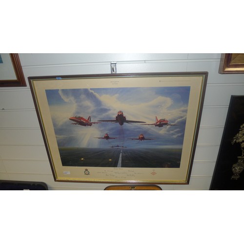 3191 - A framed multi signed limited edition Red Arrows print by David J Lawrence titled 'Display Take Off'... 