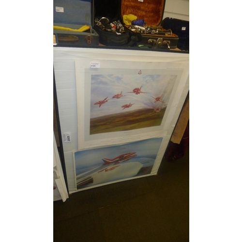 3195 - 2 unframed Red Arrows prints comprising of 1 by Robert Taylor title 'The Red Arrows 1980' signed by ... 