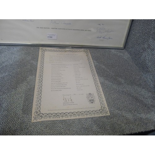 3199 - Rare Dambusters signatures  - A vintage framed Keith Broomfield Lancaster RAF Museum Appeal print si... 