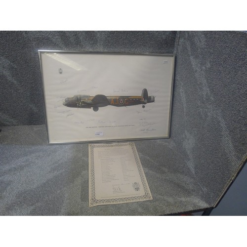 3199 - Rare Dambusters signatures  - A vintage framed Keith Broomfield Lancaster RAF Museum Appeal print si... 