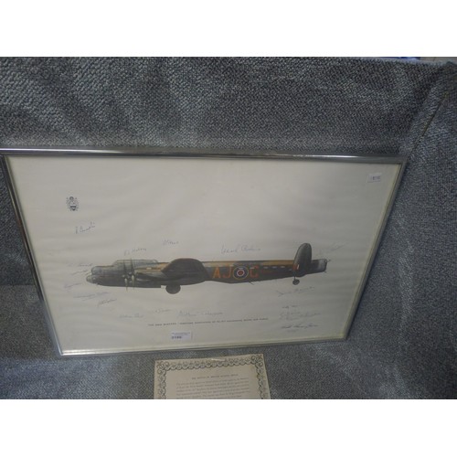 3199 - Rare Dambusters signatures  - A vintage framed Keith Broomfield Lancaster RAF Museum Appeal print si... 