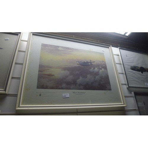 3202 - A framed signed limited edition print by John Young titled 'Short Sunderland - Evening Patrol' signe... 