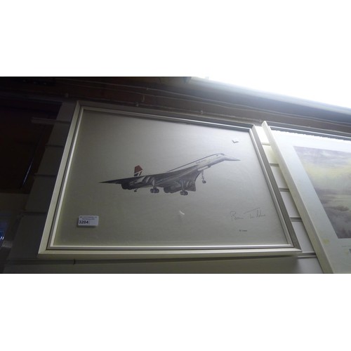 3204 - A framed Concorde print by Freeman signed by Brain Trubshaw, the first UK pilot to fly the Concorde ... 