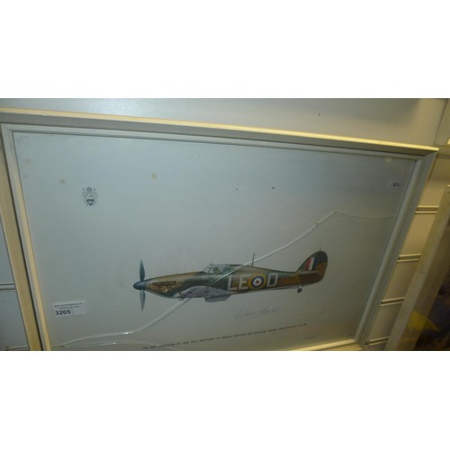 3205 - A vintage framed Keith Broomfield RAF Museum Appeal print signed in ink by Group Captain Sir Douglas... 