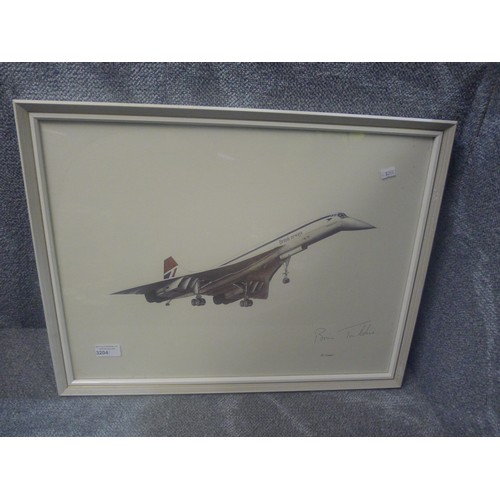 3204 - A framed Concorde print by Freeman signed by Brain Trubshaw, the first UK pilot to fly the Concorde ... 