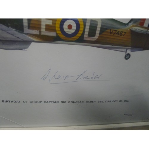 3205 - A vintage framed Keith Broomfield RAF Museum Appeal print signed in ink by Group Captain Sir Douglas... 