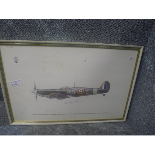 3206 - A vintage framed Keith Broomfield RAF Museum Appeal print signed in ink by Wing Commander Robert 'Bo... 