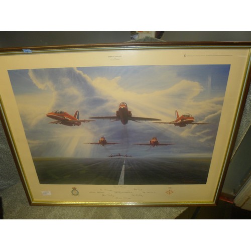 3191 - A framed multi signed limited edition Red Arrows print by David J Lawrence titled 'Display Take Off'... 