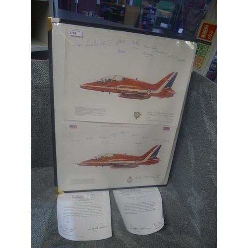 3196 - 2 unframed multi signed limited edition Red Arrows prints by Dugald Cameron, one is signed by the 19... 