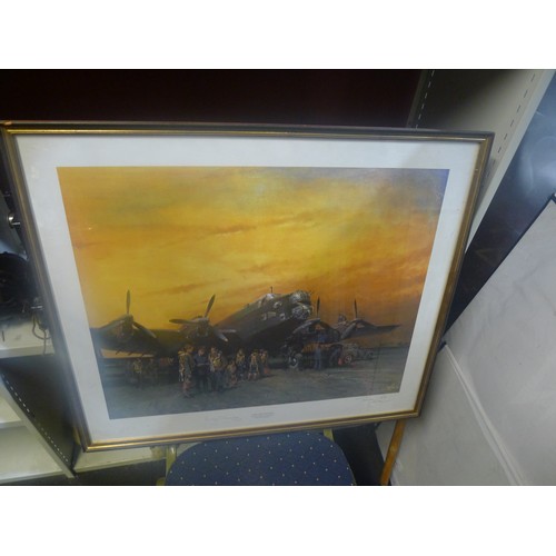 3206A - A vintage framed print by Terence Cuneo titled The Last Halifax signed by the artist and Sir Arthur ... 